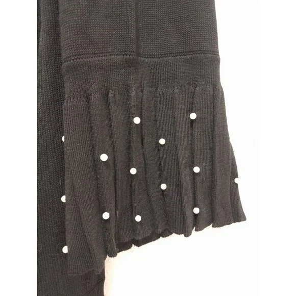 Chico's Pleated Faux-Pearl Accent Classy Long Open Cardigan Black Size 3P - Picture 6 of 10